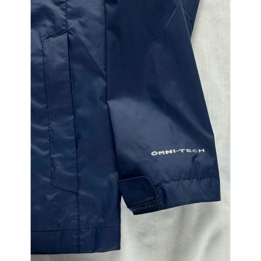 Columbia Kids Navy Blue Omni-Tech Waterproof Rain Jacket Hooded Large 14/16